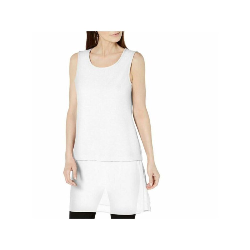 ALFANI Womens White Sleeveless Jewel Neck Hi-Lo Top Size: S